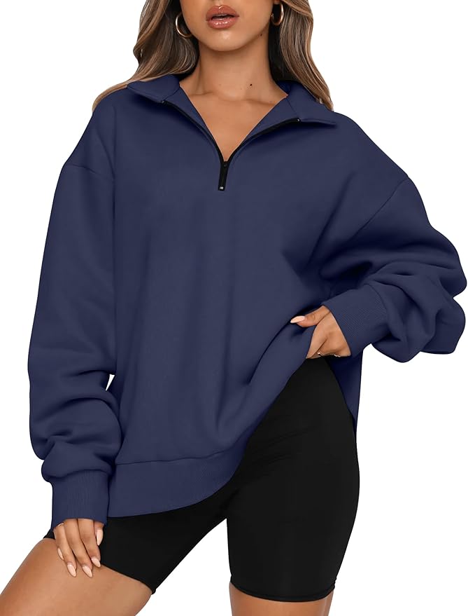 Trendy Queen Women’s Oversized Half Zip Fleece Sweatshirt